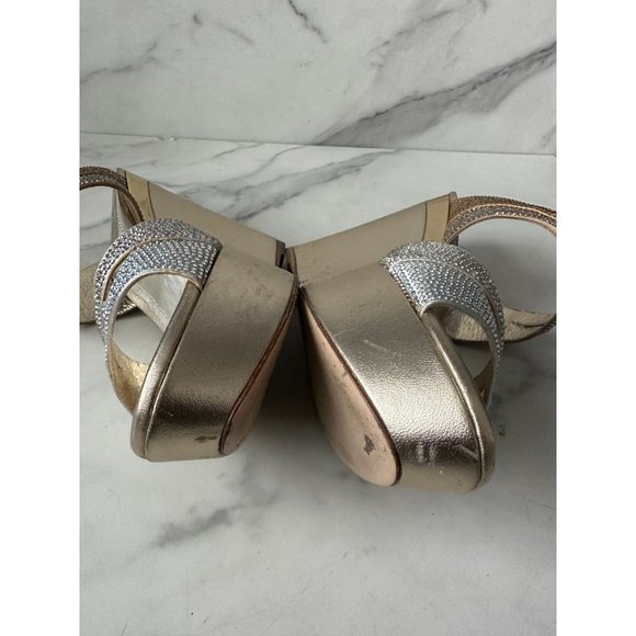 RENE CAOVILLA Gold Leather Swarovski Crystal Strass Platform Wedges Size 40 - Picture 6 of 10